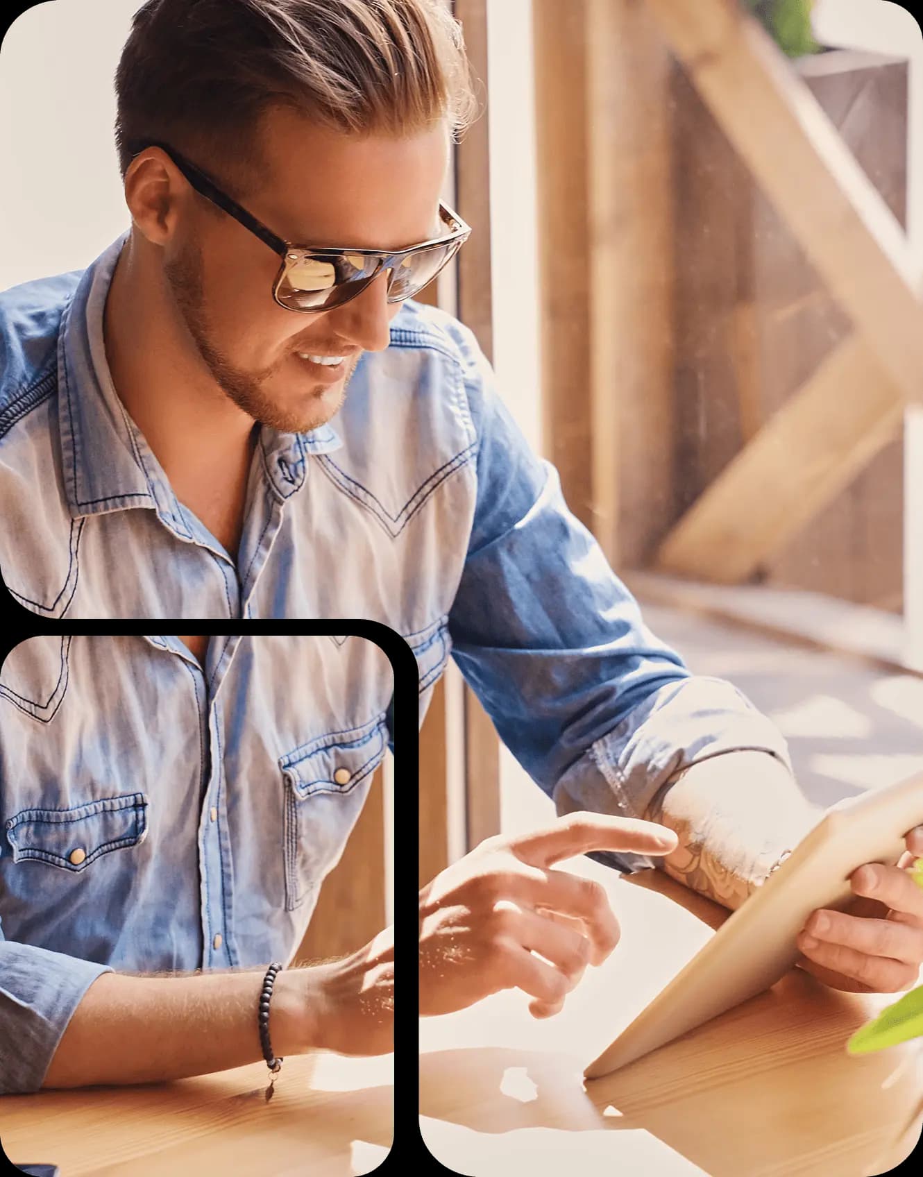 A person talking to an AI-powered customer support on his tablet.