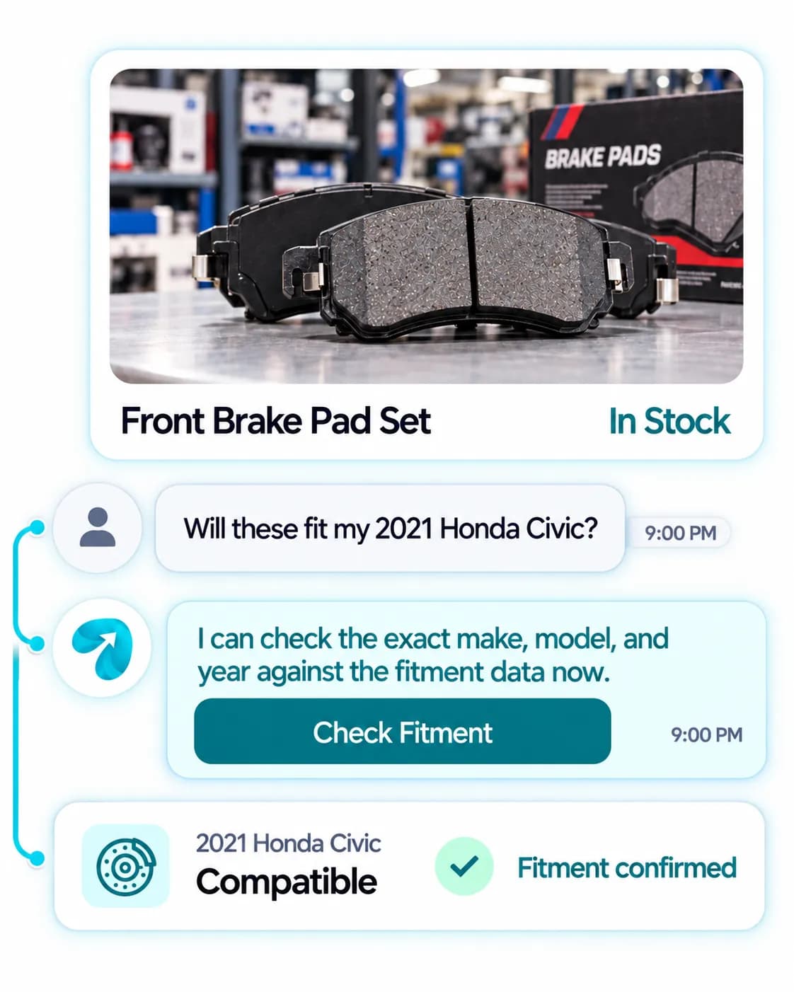 Auto Parts Retailer Automation: a customer question answered and confirmed in a Reflys chat