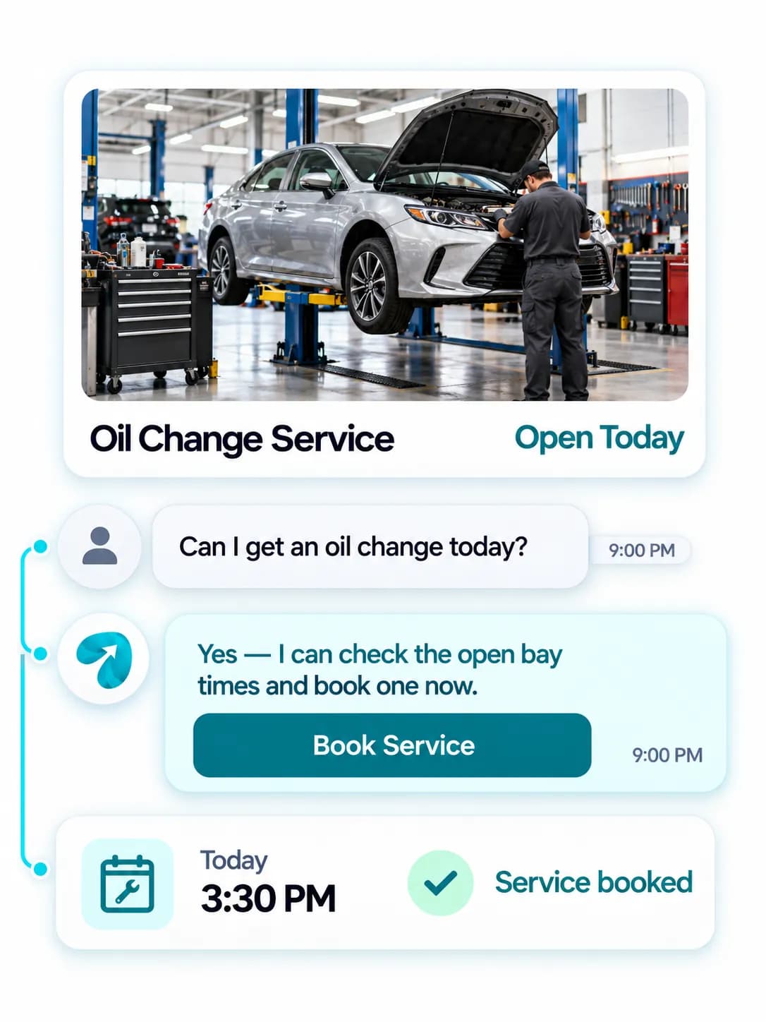 Auto Repair Shop Automation: a customer question answered and confirmed in a Reflys chat