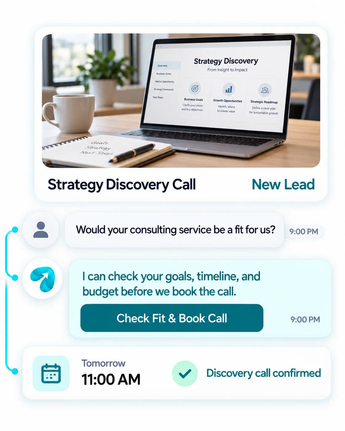 Lead Qualification for Consultants: a customer question answered and confirmed in a Reflys chat