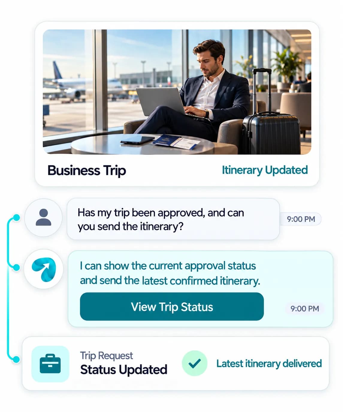 Corporate Travel Automation: a customer question answered and confirmed in a Reflys chat
