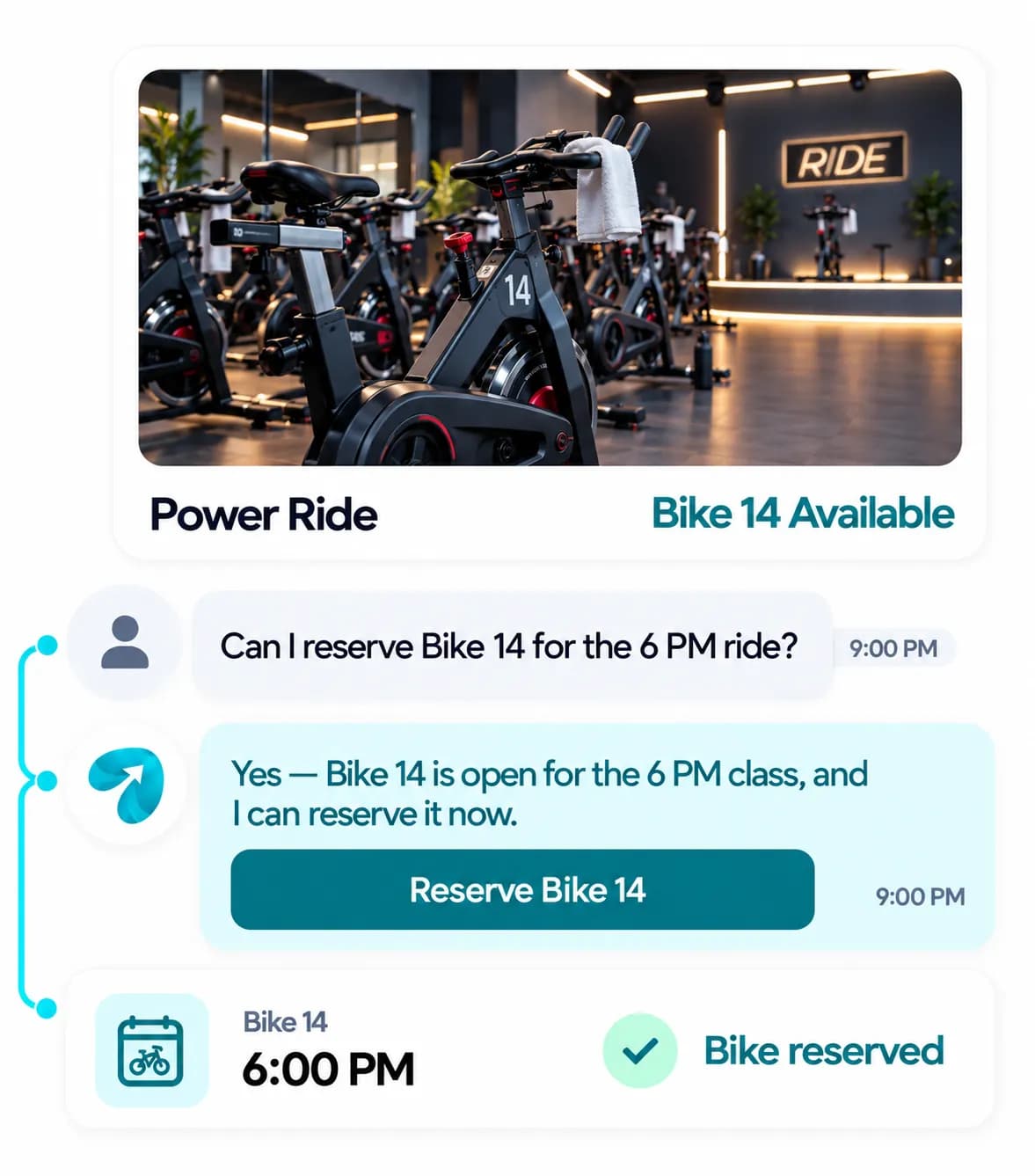 Cycling & Spin Studio Automation: a customer question answered and confirmed in a Reflys chat