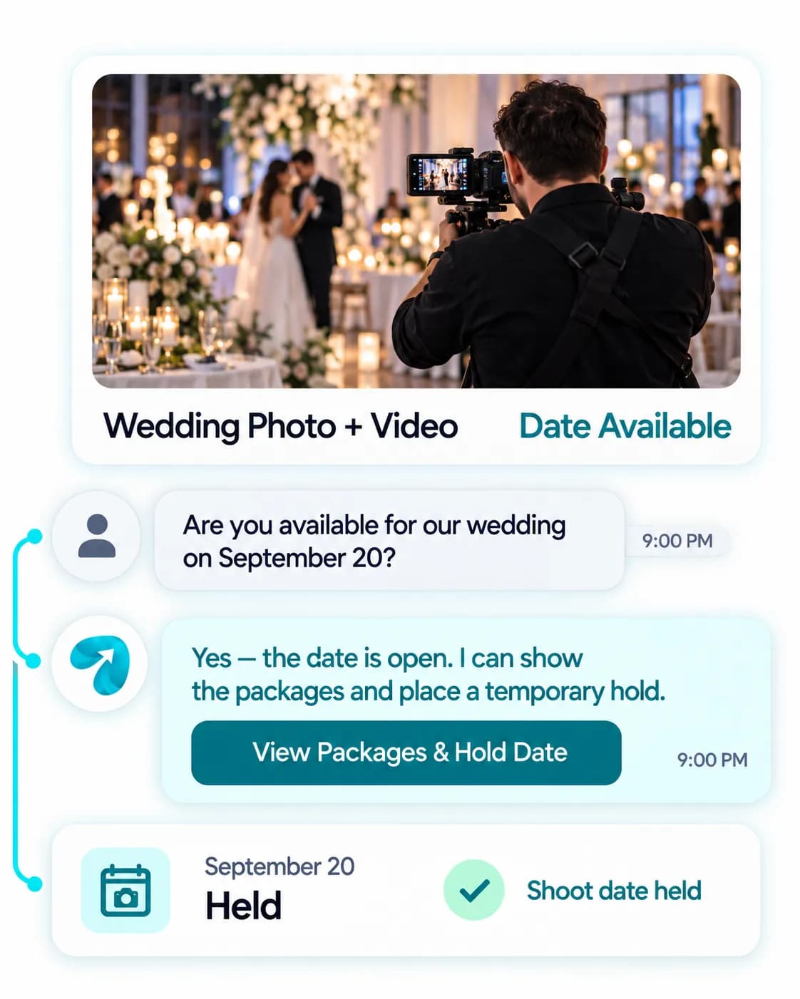 Event Photography Automation: a customer question answered and confirmed in a Reflys chat
