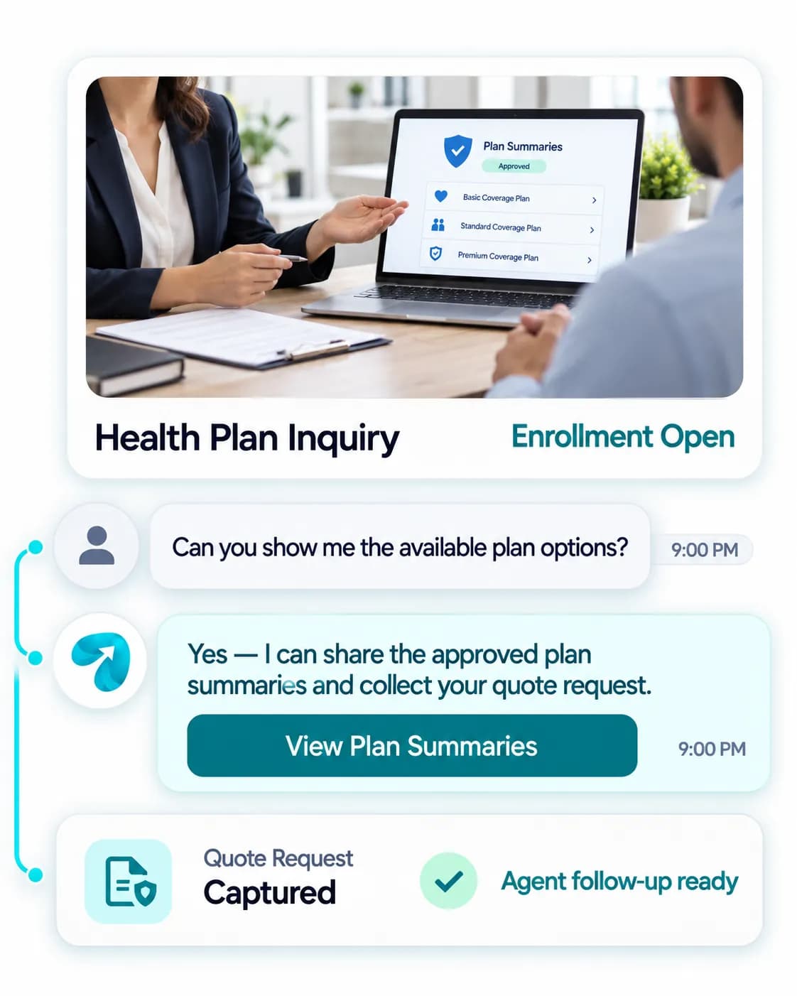Life & Health Insurance Agency Automation: a customer question answered and confirmed in a Reflys chat