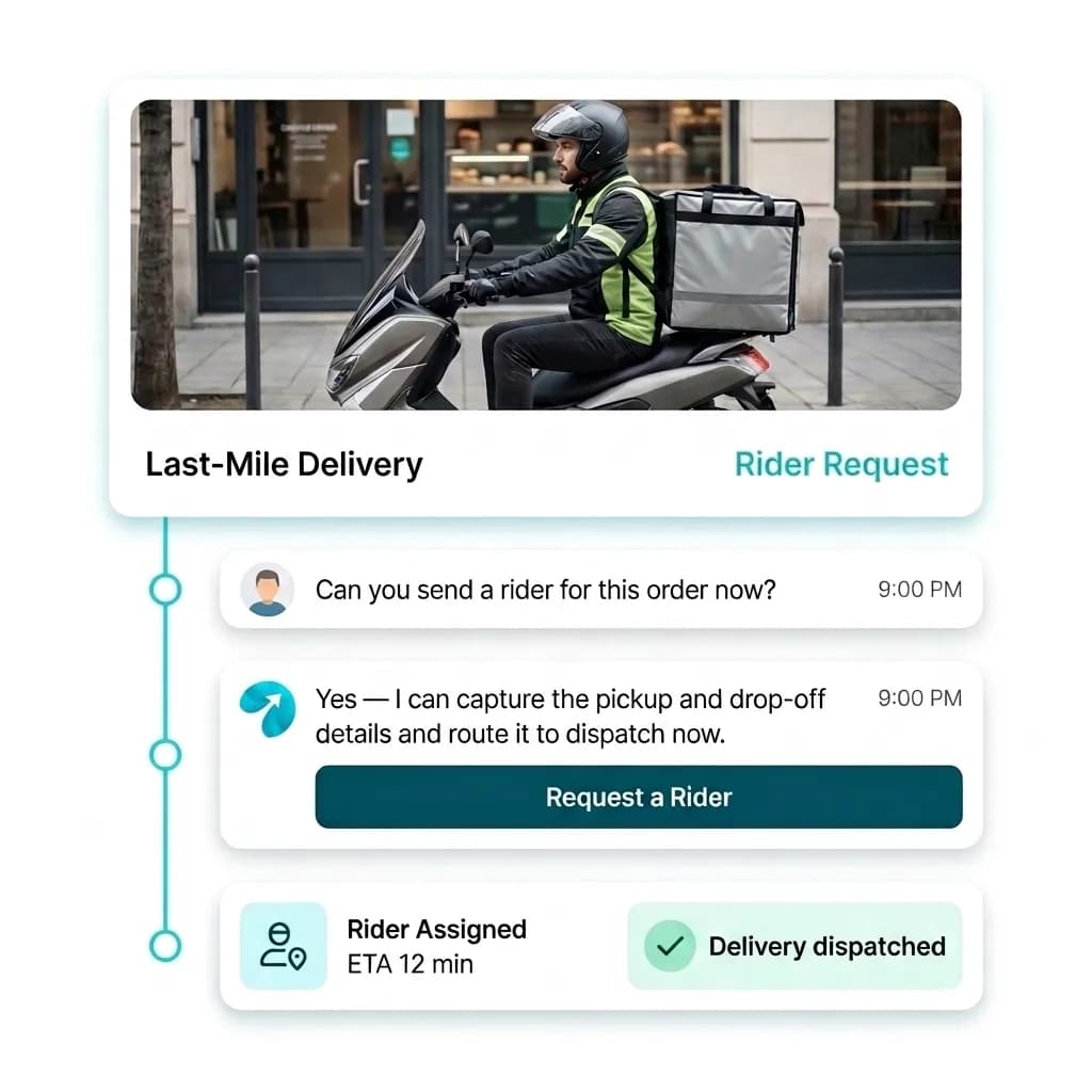 On-Demand Delivery Automation: a customer question answered and confirmed in a Reflys chat