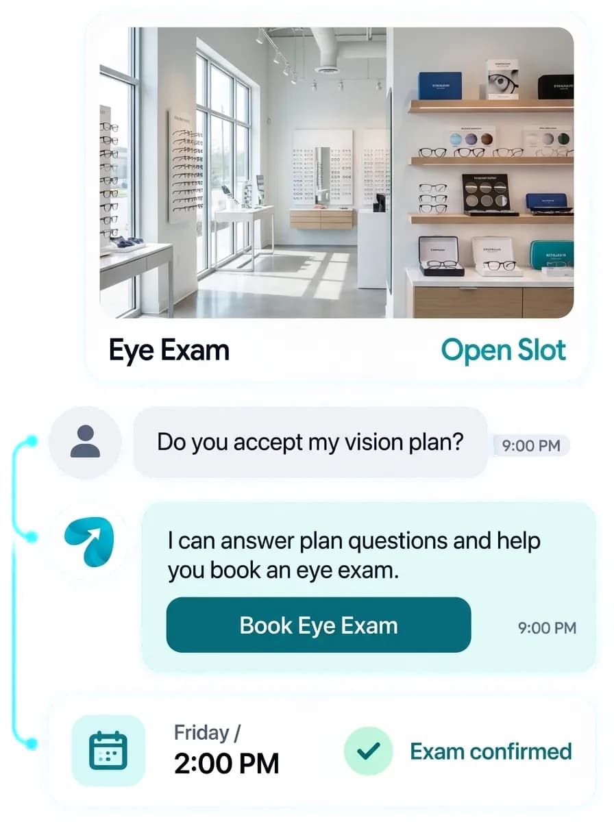 Optometry & Eye Care Automation: a customer question answered and confirmed in a Reflys chat