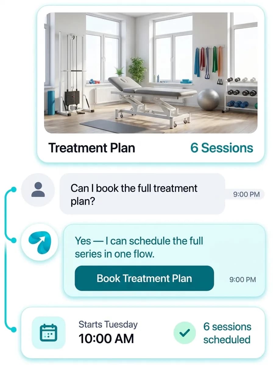 Physiotherapy Clinic Automation: a customer question answered and confirmed in a Reflys chat