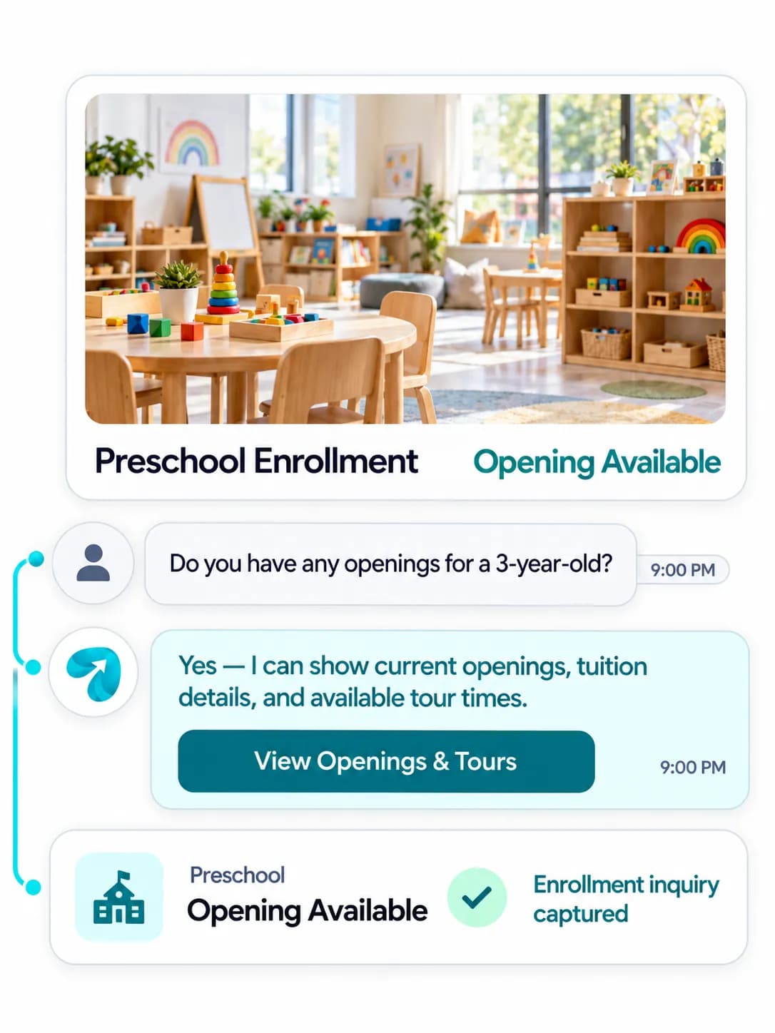 Preschool & Daycare Automation: a customer question answered and confirmed in a Reflys chat