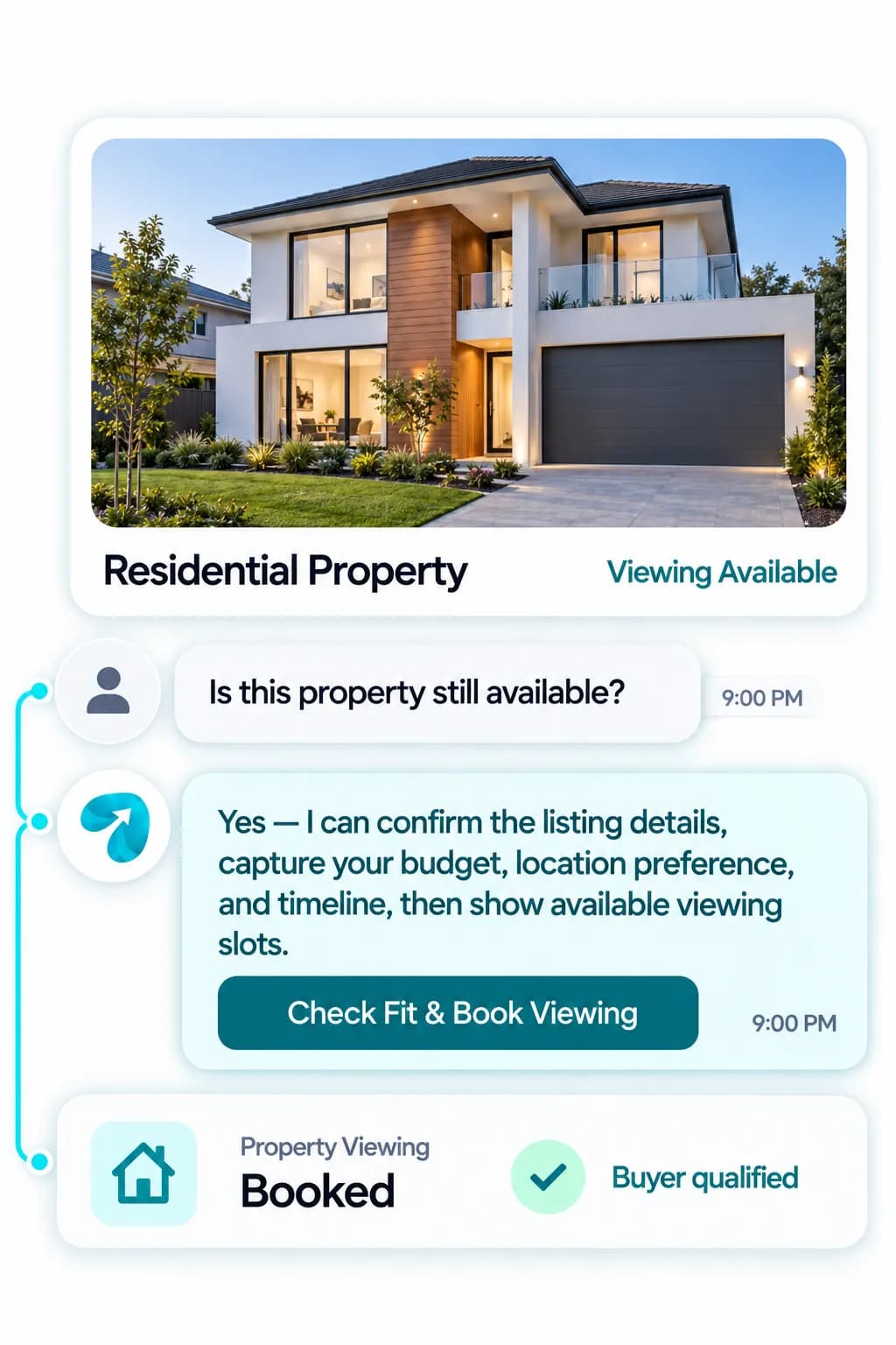 Real Estate Agent Automation: a customer question answered and confirmed in a Reflys chat