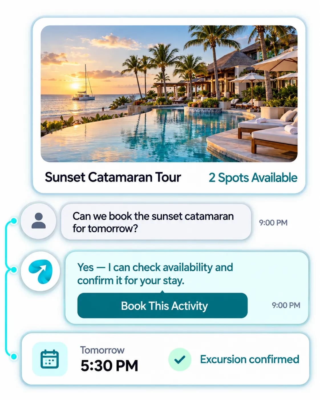 Resort Guest Messaging Platform: a customer question answered and confirmed in a Reflys chat