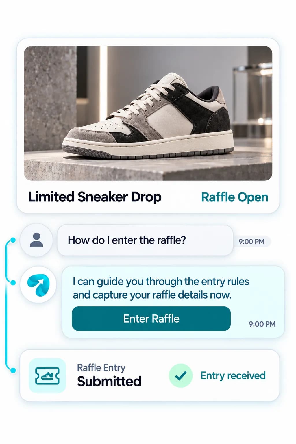 Streetwear & Sneaker Drop Automation: a customer question answered and confirmed in a Reflys chat