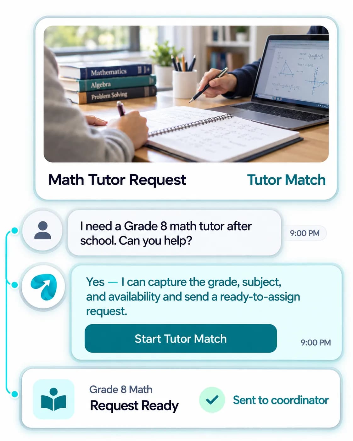Tutoring Agency Automation: a customer question answered and confirmed in a Reflys chat
