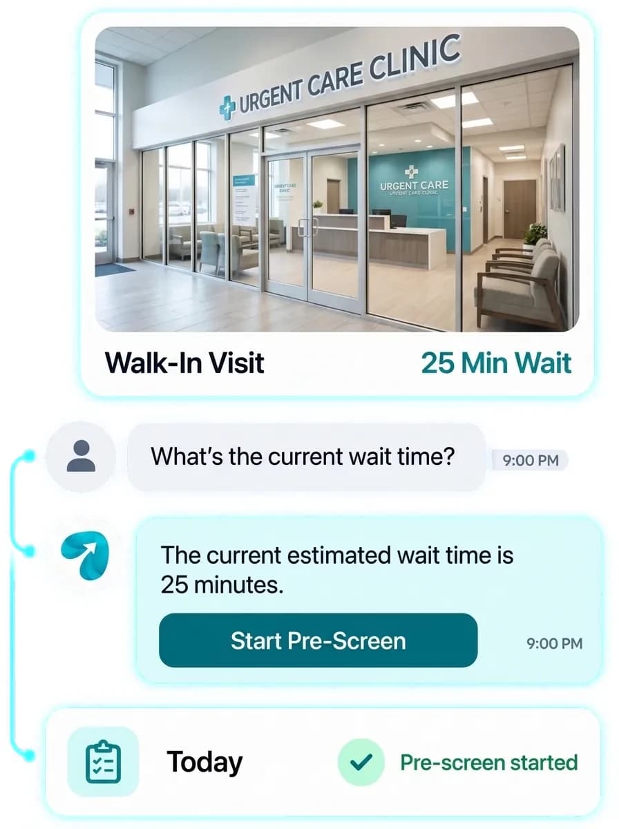 Urgent Care Clinic Automation: a customer question answered and confirmed in a Reflys chat