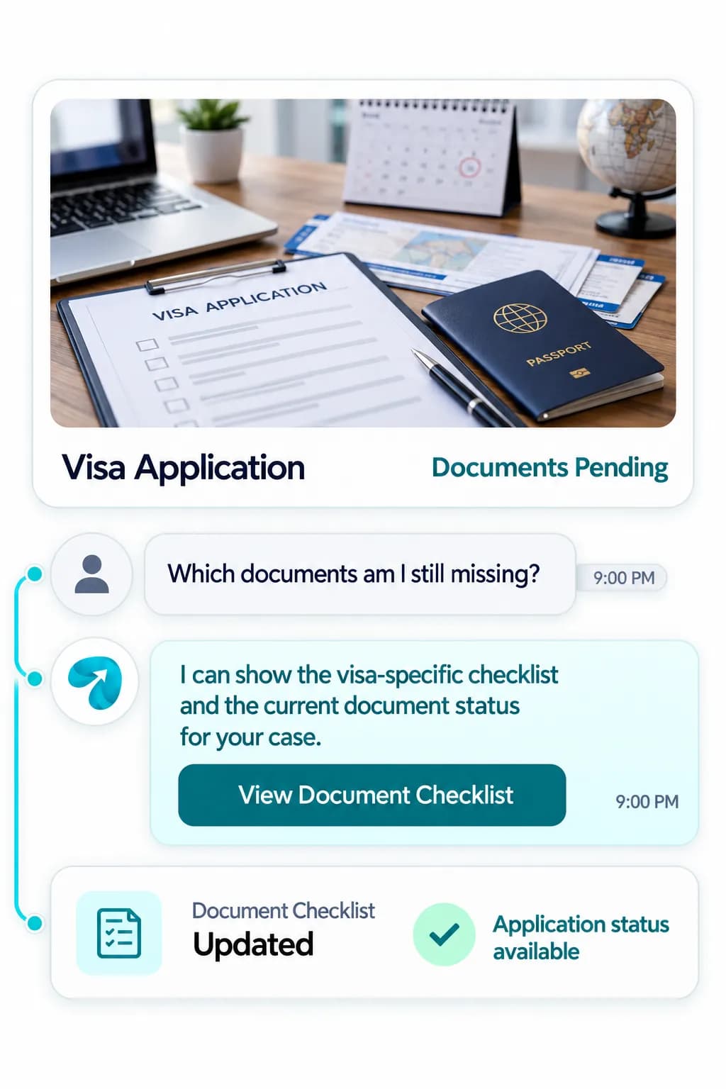 Visa Consultancy Automation: a customer question answered and confirmed in a Reflys chat