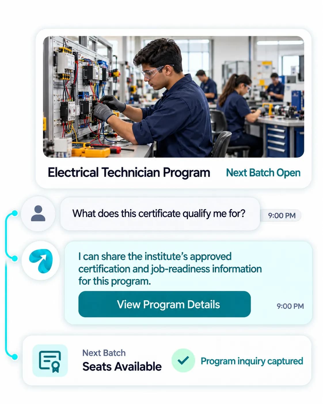 Vocational Automation: a customer question answered and confirmed in a Reflys chat