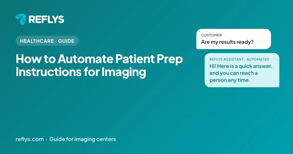 Reflys guide cover for how to automate patient prep instructions for imaging: a customer question answered by an automated chat assistant.