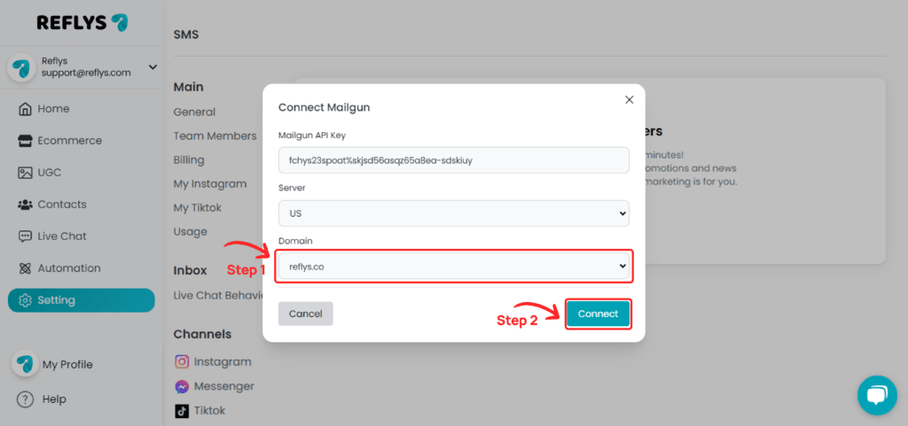 Mailgun Domain Connection