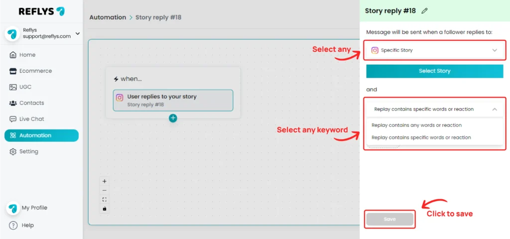 Automate Story Replies Triggers