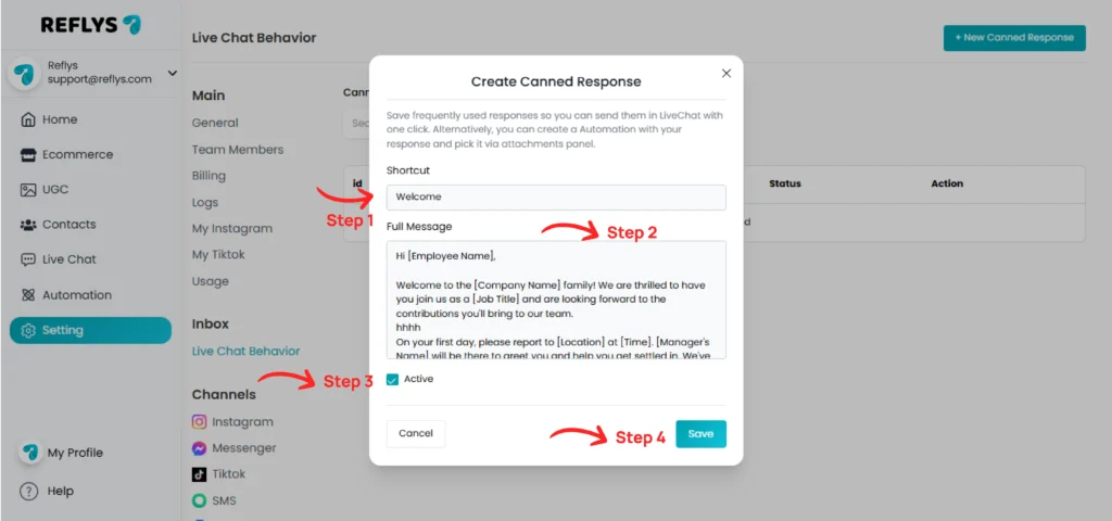 Canned Response Feature