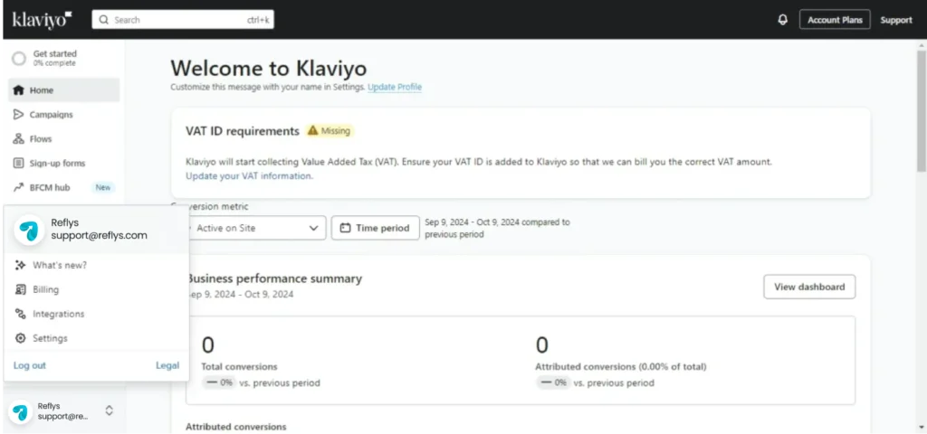 Klaviyo Dashboard