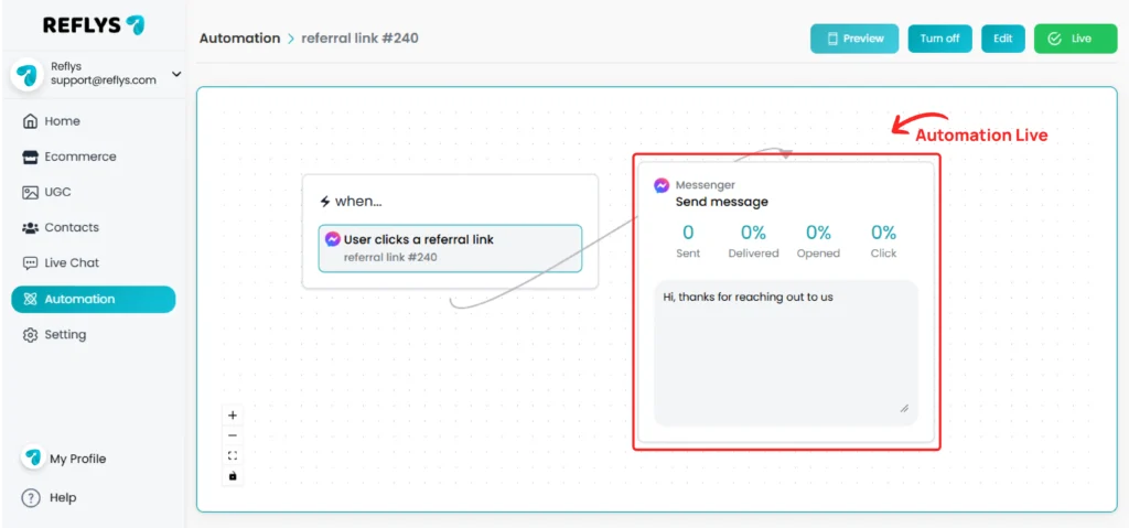 Live Referral Link Automation