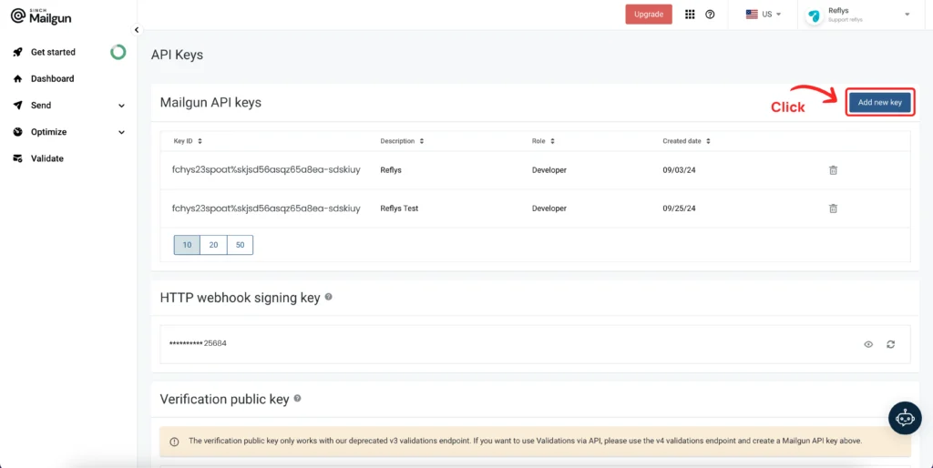 Mailgun API keys Overview