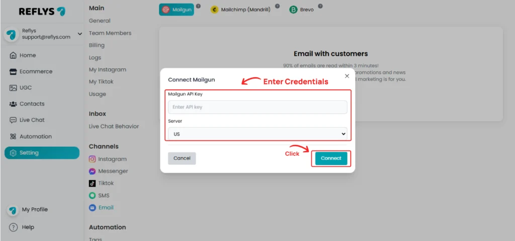 Mailgun Connection Process