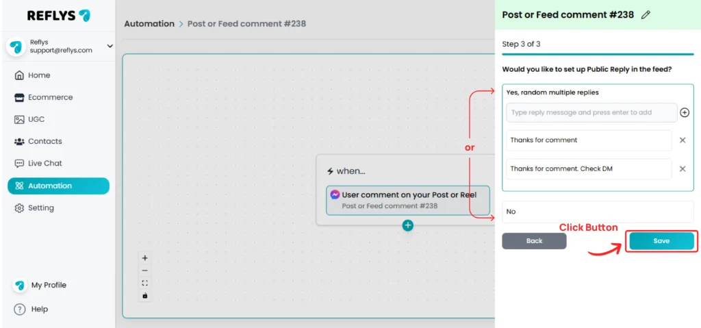 Facebook Post Reply Configuration
