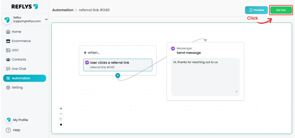 Set Live Referral Link Automation