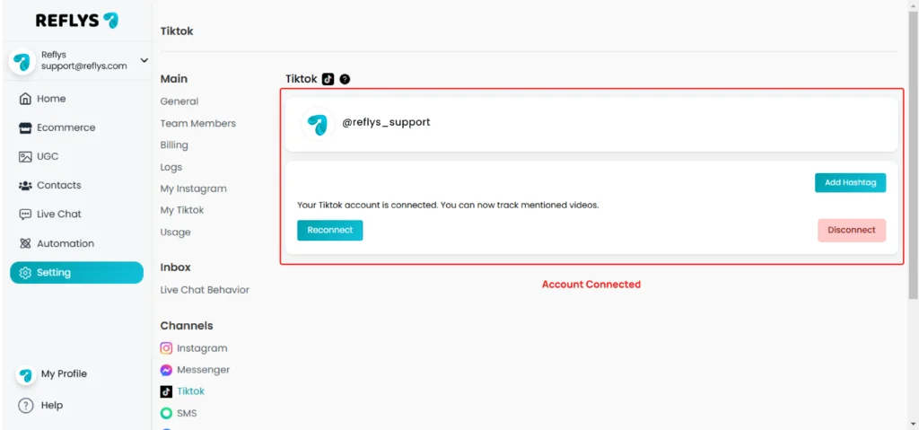 Tiktok Account Connected